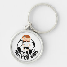 Soccer Girl 3 and Ball Black and White v2 Keychains