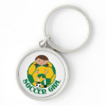 Soccer Girl 4 and Ball Green and Yellow v2 Keychain
