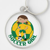 Soccer Girl 4 and Ball Green and Yellow v2 Key Chains