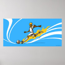 Soccer player kicking a soccer ball print