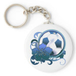Soccer Tropical Flower Blue Keychain