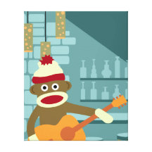 Sock Monkey Acoustic Guitar Gallery Wrapped Canvas