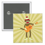 Sock Monkey Acoustic Guitar Pinback Buttons