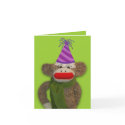 Sock Monkey Birthday Hat cards
