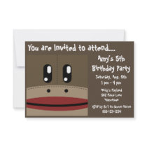 SOCK MONKEY Birthday Invitations Announcements