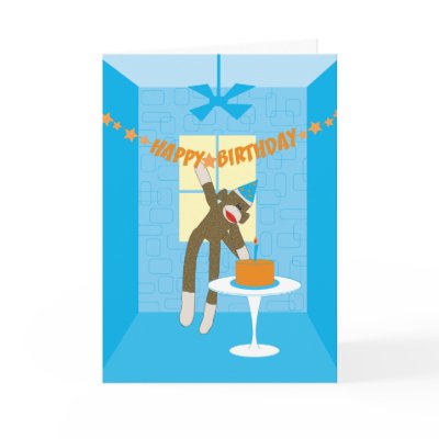 Sock Monkey Birthday Party Invitation Greeting Card by heatherrubin