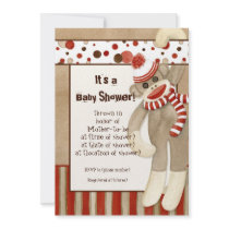 Sock Monkey, Boy Baby Shower Invitation