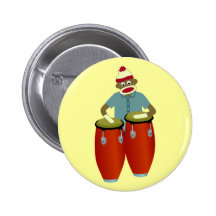 Sock Monkey Conga Drums Button