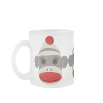 Sock Monkey Face Frosted Glass Mug