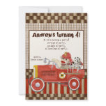 Sock Monkey, Fire Truck Boy Birthday Party Invite invitations