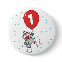 Sock Monkey First Birthday Pinback Buttons
