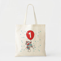 Sock Monkey First Birthday Canvas Bag