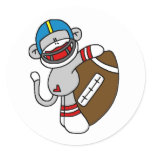 Sock Monkey Football Round Stickers