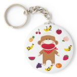 Sock Monkey Fruit Basket Keychain