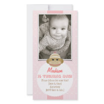 Sock Monkey Girl Birthday Invitation New Baby Personalised Photo Card
