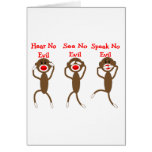 Sock Monkey--Hear, Speak, See NO EVIL Greeting Card
