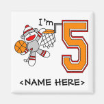 Sock Monkey Hoops 5th Birthday Fridge Magnets