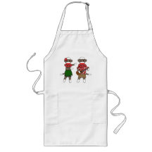 Sock Monkey Hula Luau Couple - Long Apron