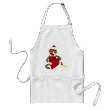 Sock Monkey Love Heart Aprons