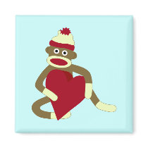 Sock Monkey Love Heart Fridge Magnet
