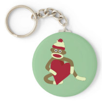 Sock Monkey Love Heart Key Chains