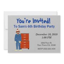 Sock Monkey Mechanic Party Invitations