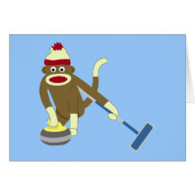 Sock Monkey Olympic Curling Greeting Card