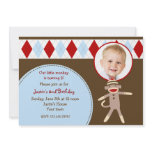 Sock Monkey Photo Birthday Party Invitations