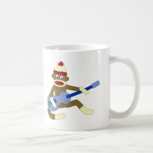 Sock Monkey Playing Blue Guitar Mugs