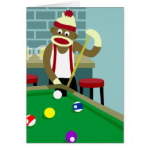 Sock Monkey Pool Billiards Player Card