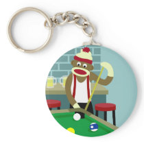 Sock Monkey Pool Billiards Player Key Chain