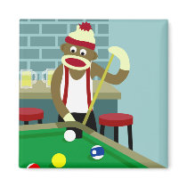 Sock Monkey Pool Billiards Player Fridge Magnet