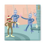 Sock Monkey Robot Cocktail Party magnets