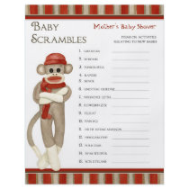 Sock Monkey, Shower Bingo n Scramble Game