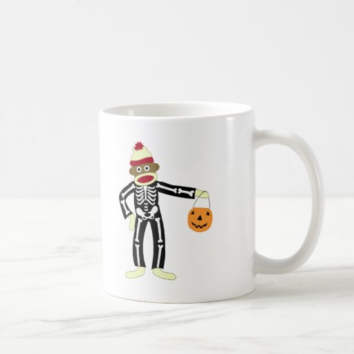 Sock Monkey Skeleton Halloween Coffee Mugs