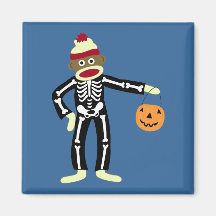 Sock Monkey Skeleton Halloween Fridge Magnet