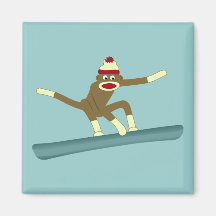 Sock Monkey Snowboarder Magnets