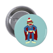 Sock Monkey Superhero Button