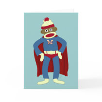 Sock Monkey Superhero Greeting Card