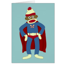 Sock Monkey Superhero Greeting Card