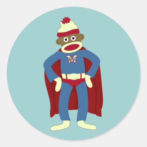 Sock Monkey Superhero Round Sticker