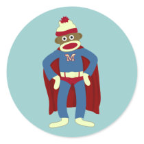 Sock Monkey Superhero Round Sticker