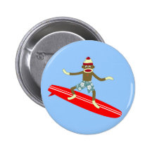 Sock Monkey Surfer Buttons