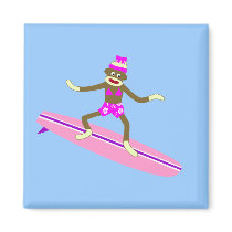 Sock Monkey Surfer Girl Magnet