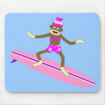 Sock Monkey Surfer Girl Mouse Pad