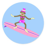 Sock Monkey Surfer Girl stickers