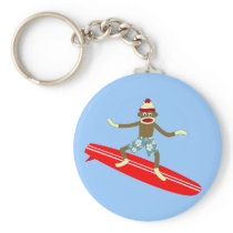 Sock Monkey Surfer Key Chain