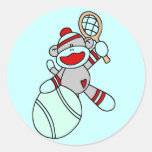 Sock Monkey Tennis Tshirts and Gifts Round Sticker