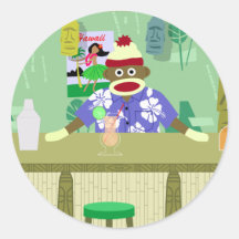 Sock Monkey Tiki Bar Round Sticker