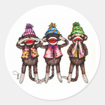 Sock Monkey Trio - See, Hear, Speak No Evil Round Sticker